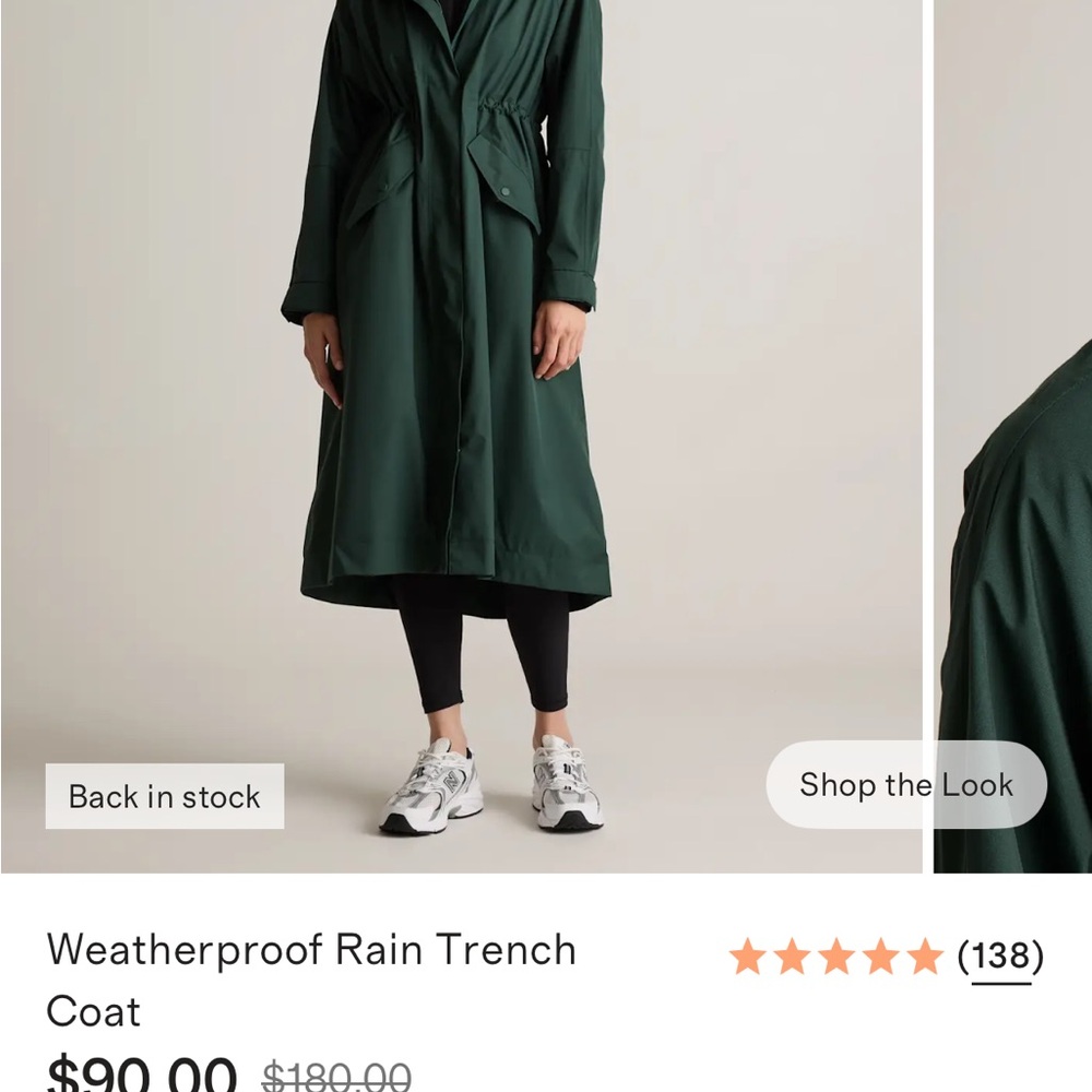 NWT Quince Green Weatherproof Rain Trench Coat